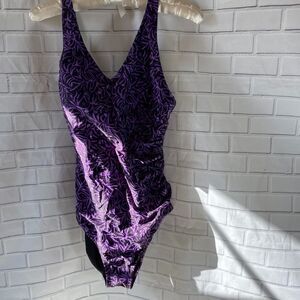 Speedo Purple Batik Print Swimsuit Sz 10